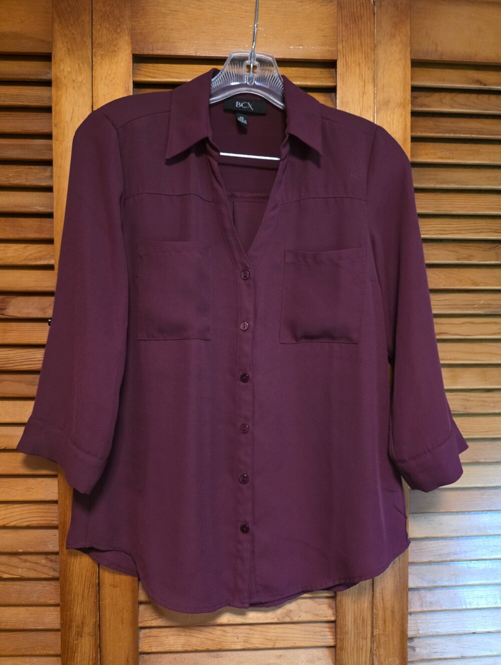 BCX Women's Burgundy Sheer Utility Blouse Size XS
